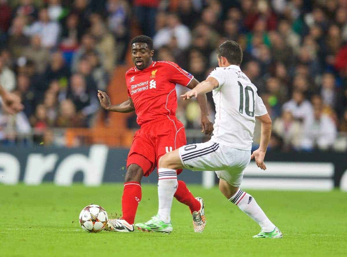 MADRID, SPAIN - Tuesday, November 4, 2014: Liverpool's Kolo Toure in action against Real Madrid during the UEFA Champions League Group B match at the Estadio Santiago Bernabeu. (Pic by David Rawcliffe/Propaganda)