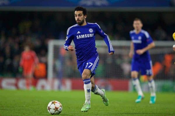 LONDON, ENGLAND - Wednesday, December 10, 2014: Chelsea's Mohamed Salah in action against Sporting Clube de Portugal during the final UEFA Champions League Group G match at Stamford Bridge. (Pic by David Rawcliffe/Propaganda)