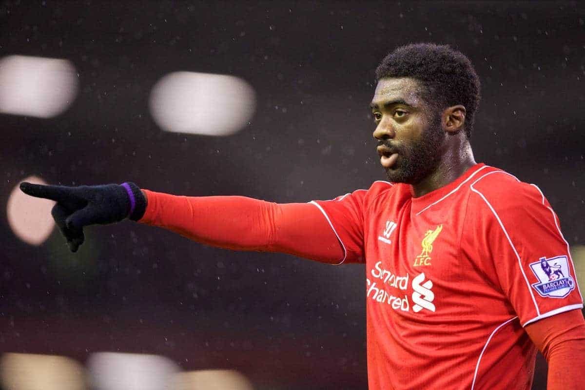 LIVERPOOL, ENGLAND - Thursday, New Year's Day, January 1, 2015: Liverpool's Kolo Toure in action against Leicester City during the Premier League match at Anfield. (Pic by David Rawcliffe/Propaganda)