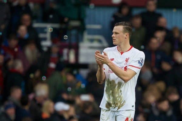 LONDON, ENGLAND - Saturday, January 2, 2016: Liverpool's Brad Smith looks dejected as his side lose 2-0 to West Ham United after the Premier League match at Upton Park. (Pic by David Rawcliffe/Propaganda)
