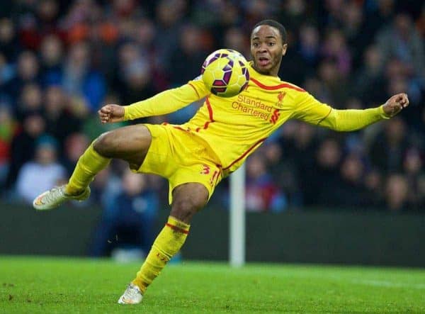 BIRMINGHAM, ENGLAND - Saturday, January 17, 2015: Liverpool's Raheem Sterling in action against Aston Villa during the Premier League match at Villa Park. (Pic by David Rawcliffe/Propaganda)