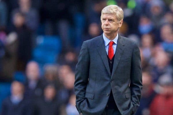 MANCHESTER, ENGLAND - Sunday, January 18, 2015: Arsenal's manager Arsene Wenger during the Premier League match against Manchester City at the City of Manchester Stadium. (Pic by David Rawcliffe/Propaganda)