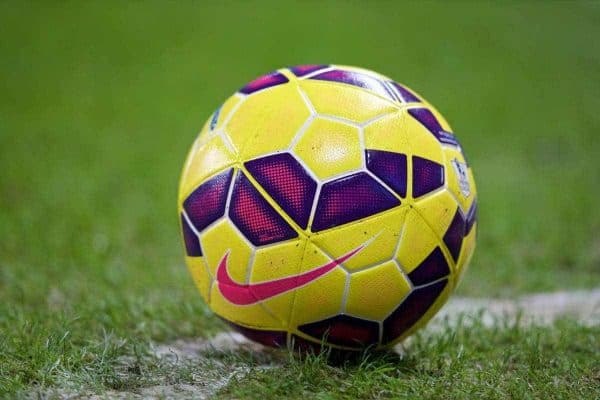 MANCHESTER, ENGLAND - Sunday, January 18, 2015: A yellow Nike football during the Premier League match between Manchester City and Arsenal at the City of Manchester Stadium. (Pic by David Rawcliffe/Propaganda)