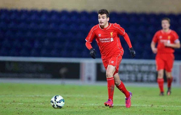 CHESTER, ENGLAND - Friday, January 30, 2015: Liverpool's Pedro Chirivella in action against Birmingham City during the FA Youth Cup 5th Round match at the Deva Stadium. (Pic by David Rawcliffe/Propaganda)