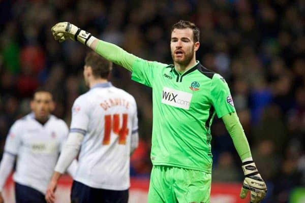 BOLTON, ENGLAND - Wednesday, February 4, 2015: Bolton Wanderers' goalkeeper Andy Lonergan during the FA Cup 4th Round Replay match against Liverpool at the Reebok Stadium. (Pic by David Rawcliffe/Propaganda)