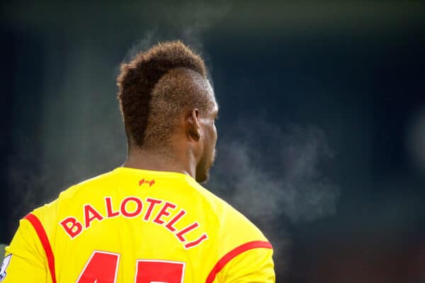 LONDON, ENGLAND - Saturday, February 14, 2015: Liverpool's Mario Balotelli in action against Crystal Palace during the FA Cup 5th Round match at Selhurst Park. (Pic by David Rawcliffe/Propaganda)