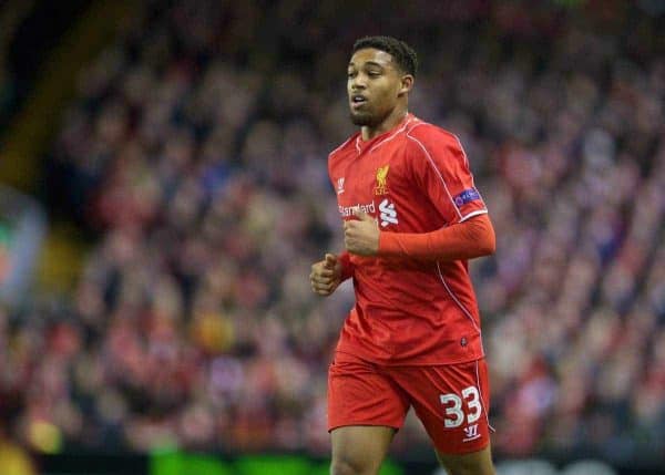 LIVERPOOL, ENGLAND - Thursday, February 19, 2015: Liverpool's Jordon Ibe in action against Besiktas JK during the UEFA Europa League Round of 32 1st Leg match at Anfield. (Pic by David Rawcliffe/Propaganda)