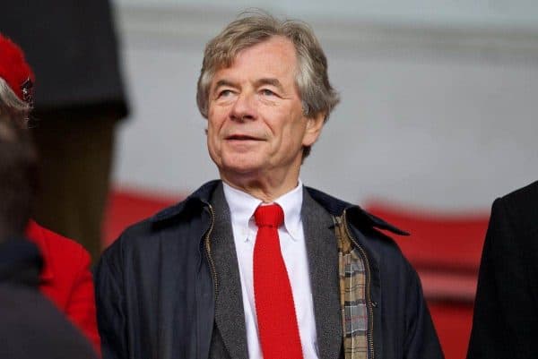 LIVERPOOL, ENGLAND - Sunday, March 1, 2015: Former Chairman of Liverpool FC Martin Broughton (Deputy Chairman of International Airlines Group) in the Director's Box during the Premier League match against Manchester City at Anfield. (Pic by David Rawcliffe/Propaganda)