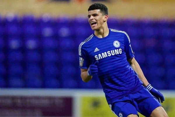 CHESTER, WALES - Monday, March 2, 2015: Chelsea's Dominic Solanke in action against Liverpool during the Under 21 FA Premier League match at Deva Stadium. (Pic by David Rawcliffe/Propaganda)