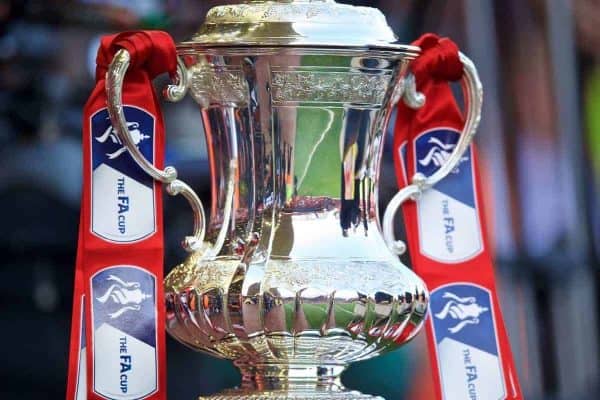 LIVERPOOL, ENGLAND - Sunday, March 8, 2015: The FA Cup trophy on display before the FA Cup 6th Round Quarter-Final match between Liverpool and Blackburn Rovers at Anfield. (Pic by David Rawcliffe/Propaganda)