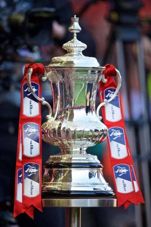 LIVERPOOL, ENGLAND - Sunday, March 8, 2015: The FA Cup trophy on display before the FA Cup 6th Round Quarter-Final match between Liverpool and Blackburn Rovers at Anfield. (Pic by David Rawcliffe/Propaganda)