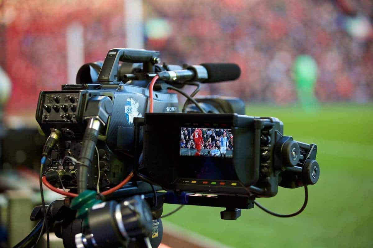 LIVERPOOL, ENGLAND - Sunday, March 8, 2015: A television camera blocks the view of the goal during the FA Cup 6th Round Quarter-Final match between Liverpool and Blackburn Rovers at Anfield. (Pic by David Rawcliffe/Propaganda)