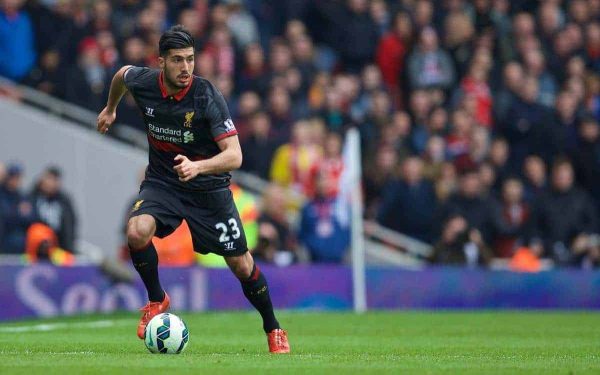 LONDON, ENGLAND - Saturday, April 4, 2015: Liverpool's Emre Can in action against Arsenal during the Premier League match at the Emirates Stadium. (Pic by Chris Brunskill/Propaganda)