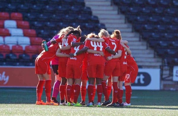 WIDNES, ENGLAND - Sunday, April 26, 2015: Liverpool players before the FA Women's Super League match against Manchester City at the Halton Stadium. (Pic by David Rawcliffe/Propaganda)