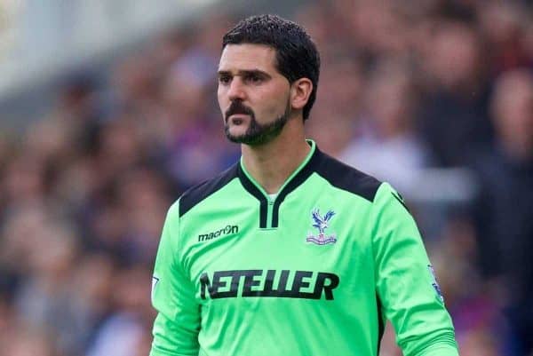 LONDON, ENGLAND - Saturday, May 9, 2015: Crystal Palace's goalkeeper Julian Speroni in action against Manchester United during the Premier League match at Selhurst Park. (Pic by David Rawcliffe/Propaganda)