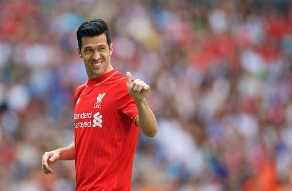 MADRIS, SPAIN - Sunday, June 14, 2015: Liverpool's Luis Garcia in action against Real Madrid during the Corazon Classic Legends Friendly match at the Estadio Santiago Bernabeu. (Pic by David Rawcliffe/Propaganda)