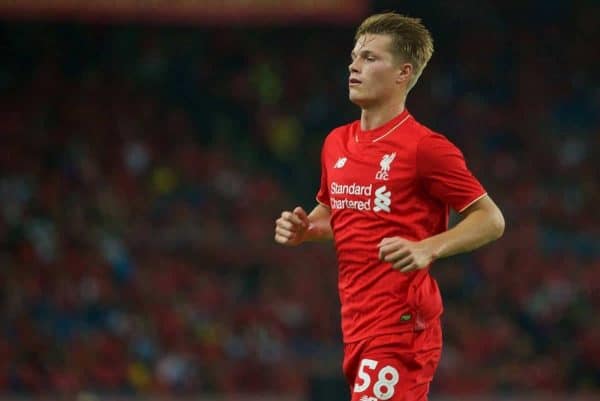 KUALA LUMPUR, MALAYSIA - Friday, July 24, 2015: Liverpool's Daniel Cleary in action against a Malaysia XI during a friendly match at the Bukit Jalil National Stadium on day twelve of the club's preseason tour. (Pic by David Rawcliffe/Propaganda)