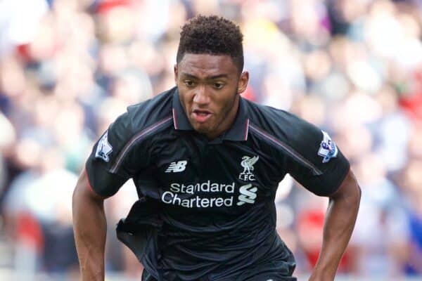 STOKE-ON-TRENT, ENGLAND - Sunday, August 9, 2015: Liverpool's Joe Gomez in action against Stoke City during the Premier League match at the Britannia Stadium. (Pic by David Rawcliffe/Propaganda)