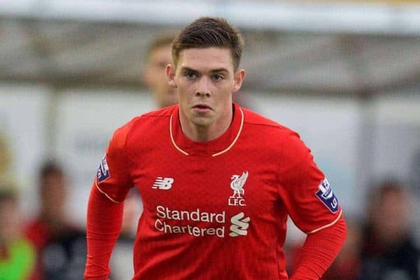 SOUTHPORT, ENGLAND - Wednesday, August 19, 2015: Liverpool's Jack Dunn in action against Everton during the Under 21 FA Premier League match at Haig Avenue. (Pic by David Rawcliffe/Propaganda)