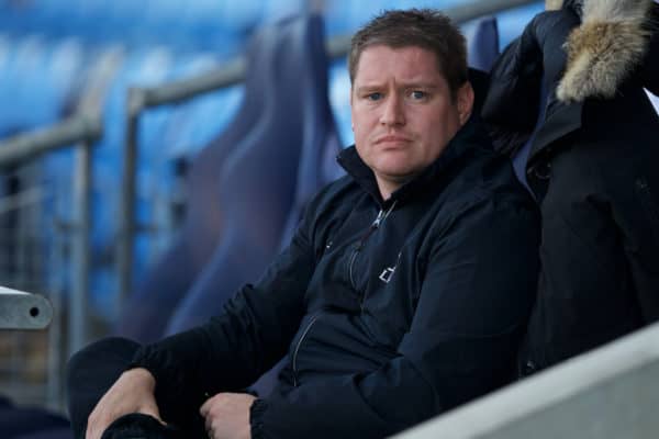 MANCHESTER, ENGLAND - Thursday, September 10, 2015: Liverpool Ladies manager Matt Beard before the FA Women's Super League match against Manchester City at the Academy Stadium. (Pic by David Rawcliffe/Propaganda)