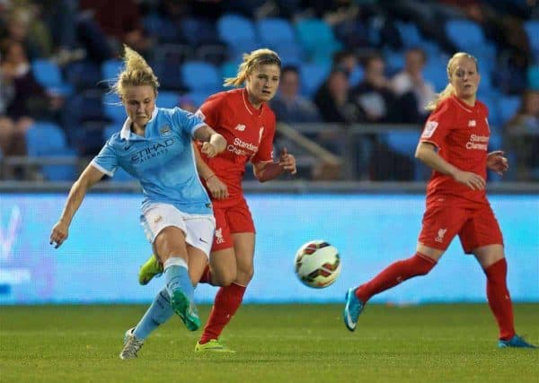 MANCHESTER, ENGLAND - Thursday, September 10, 2015: Manchester City Women's Isobel Christiansen during the FA Women's Super League match against Liverpool at the Academy Stadium. (Pic by David Rawcliffe/Propaganda)