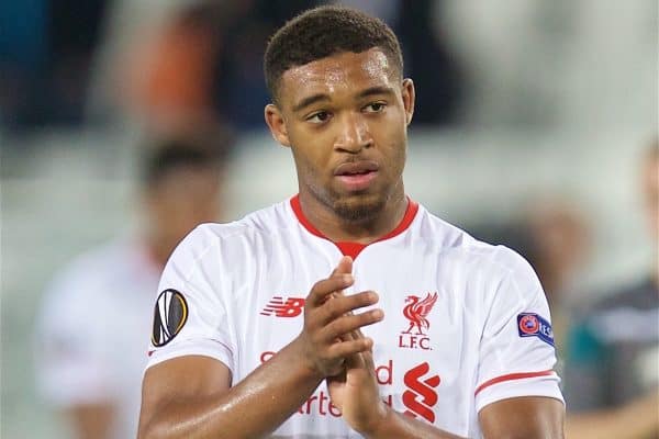 BORDEAUX, FRANCE - Thursday, September 17, 2015: Liverpool's Jordon Ibe looks dejected after the 1-1 draw with FC Girondins de Bordeaux the UEFA Europa League Group Stage Group B match at the Nouveau Stade de Bordeaux. (Pic by David Rawcliffe/Propaganda)