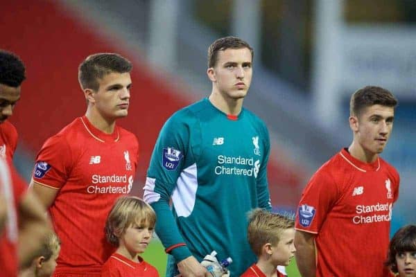 ST HELENS, ENGLAND - Monday, September 28, 2015: Liverpool's goalkeeper Ryan Fulton before the Under 21 FA Premier League match against Leicester City at Langtree Park. (Pic by David Rawcliffe/Propaganda)