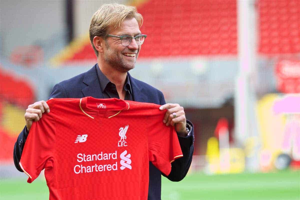 LIVERPOOL, ENGLAND - Friday, October 9, 2015: Liverpool's new manager Jürgen Klopp during a photo-call at Anfield. (Pic by David Rawcliffe/Propaganda)