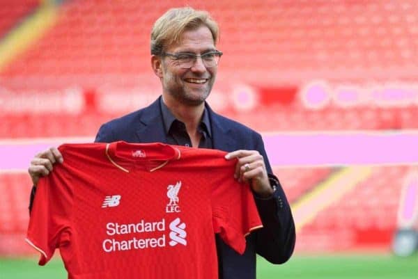 LIVERPOOL, ENGLAND - Friday, October 9, 2015: Liverpool's new manager Jürgen Klopp during a photo-call at Anfield. (Pic by David Rawcliffe/Propaganda)