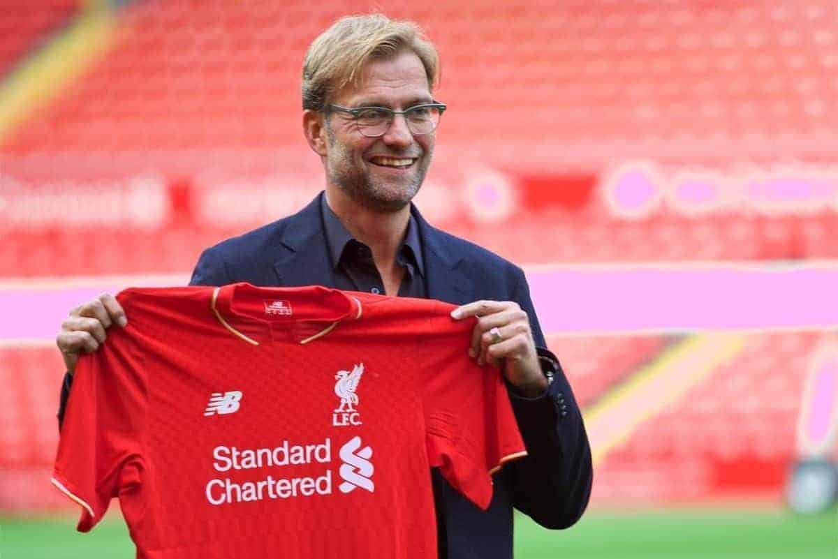 LIVERPOOL, ENGLAND - Friday, October 9, 2015: Liverpool's new manager Jürgen Klopp during a photo-call at Anfield. (Pic by David Rawcliffe/Propaganda)