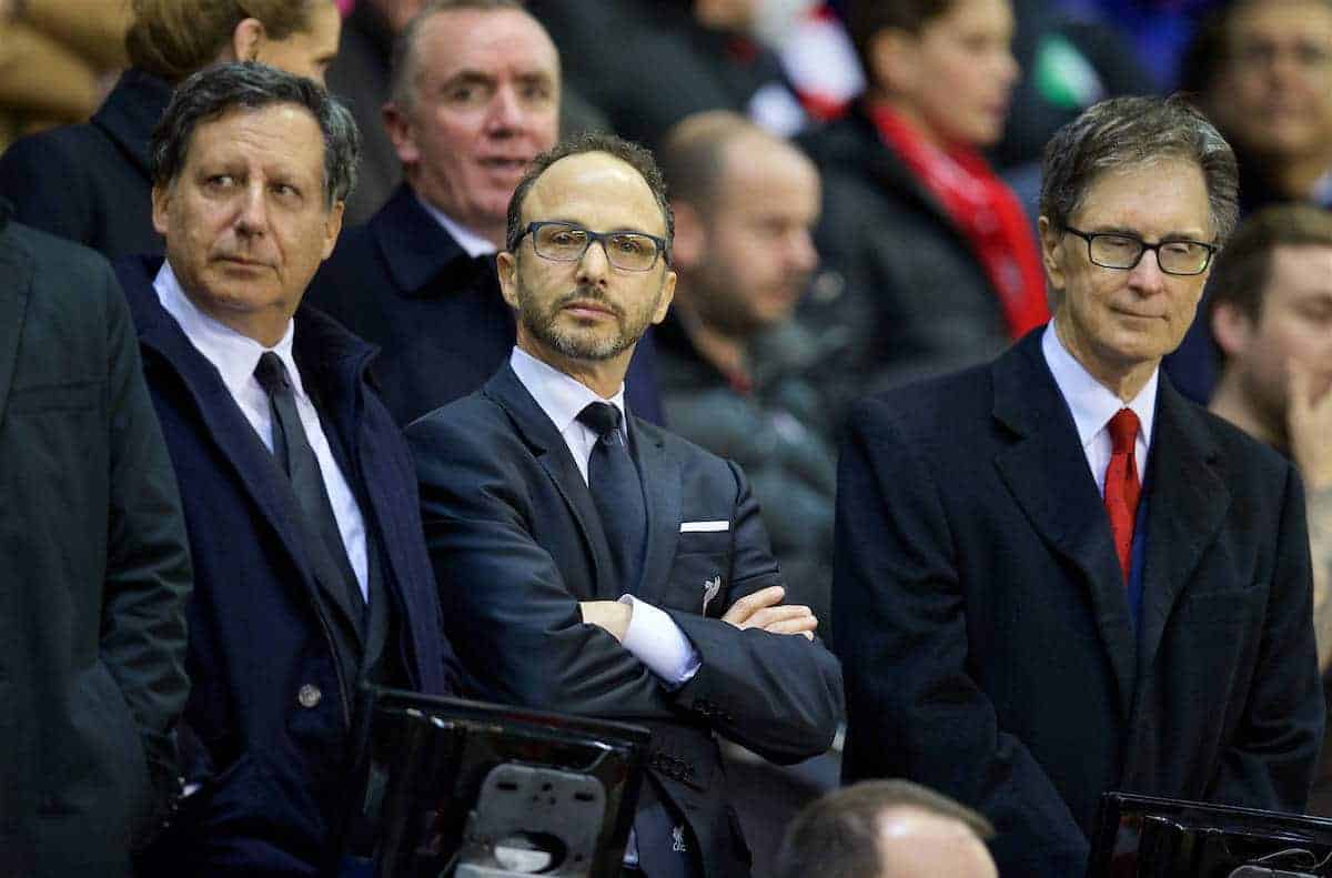 LIVERPOOL, ENGLAND - Thursday, October 22, 2015: Liverpool's co-owner and NESV Chairman Tom Werner, Director Michael Gordon and owner John W. Henry before the UEFA Europa League Group Stage Group B match against Rubin Kazan at Anfield. (Pic by David Rawcliffe/Propaganda)