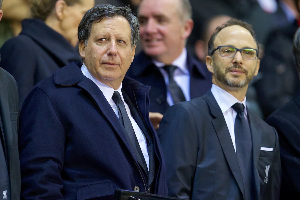 LIVERPOOL, ENGLAND - Thursday, October 22, 2015: Liverpool's co-owner and NESV Chairman Tom Werner and Liverpool Director Michael Gordon before the UEFA Europa League Group Stage Group B match against Rubin Kazan at Anfield. (Pic by David Rawcliffe/Propaganda)