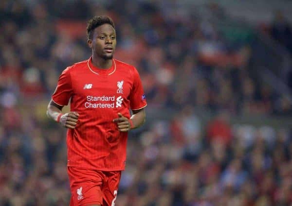 LIVERPOOL, ENGLAND - Thursday, October 22, 2015: Liverpool's Divock Origi in action against Rubin Kazan during the UEFA Europa League Group Stage Group B match at Anfield. (Pic by David Rawcliffe/Propaganda)