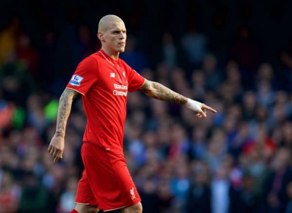 LONDON, ENGLAND - Saturday, October 31, 2015: Liverpool's Martin Skrtel in action against Chelsea during the Premier League match at Stamford Bridge. (Pic by David Rawcliffe/Propaganda)