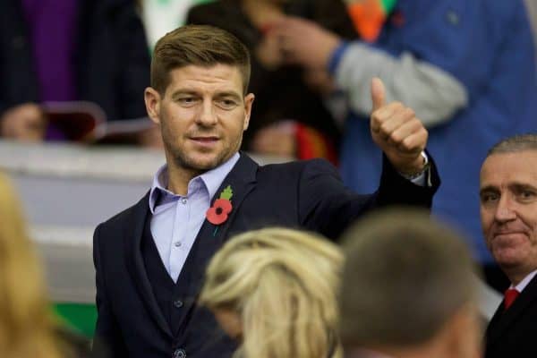 LIVERPOOL, ENGLAND - Sunday, November 8, 2015: Liverpool's former captain Steven Gerrard during the Premier League match against Crystal Palace at Anfield. (Pic by David Rawcliffe/Propaganda)