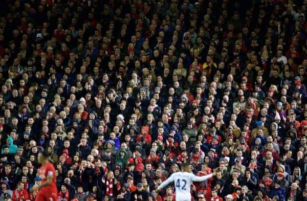 LIVERPOOL, ENGLAND - Sunday, November 8, 2015: Liverpool supporters during the Premier League match against Crystal Palace at Anfield. (Pic by David Rawcliffe/Propaganda)