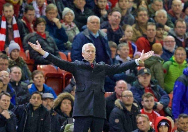 LIVERPOOL, ENGLAND - Sunday, November 8, 2015: Crystal Palace's manager Alan Pardew during the Premier League match against Liverpool at Anfield. (Pic by David Rawcliffe/Propaganda)