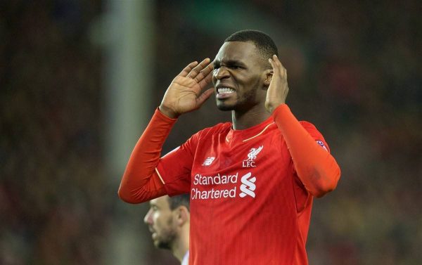 LIVERPOOL, ENGLAND - Sunday, November 29, 2015: Liverpool's Christian Benteke looks dejected after missing a chance against Swansea City during the Premier League match at Anfield. (Pic by David Rawcliffe/Propaganda)