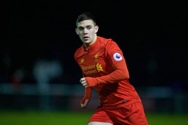 BANGOR, WALES - Wednesday, January 4, 2017: Liverpool's Jack Dunn in action against Bangor City during an Under-23 friendly match at Bangor University Stadium. (Pic by David Rawcliffe/Propaganda)