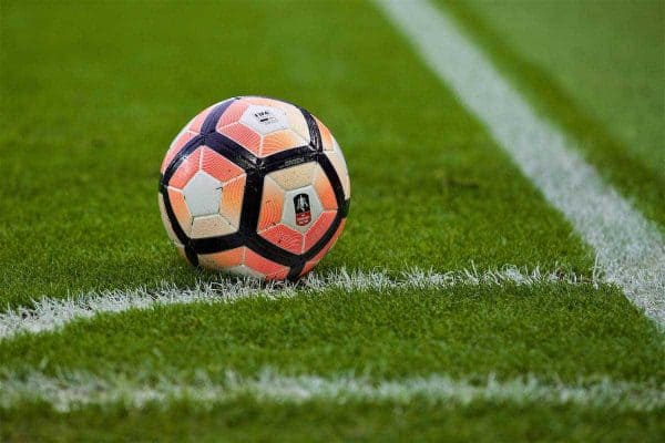 LIVERPOOL, ENGLAND - Saturday, January 7, 2017: The official FA Cup match-ball placed in the corner quadrant during the FA Cup 3rd Round match between Liverpool and Plymouth Argyle at Anfield. (Pic by David Rawcliffe/Propaganda)