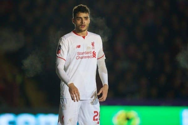 EXETER, ENGLAND - Friday, January 8, 2016: Liverpool's Tiago Ilori in action against Exeter City during the FA Cup 3rd Round match at St. James Park. (Pic by David Rawcliffe/Propaganda)