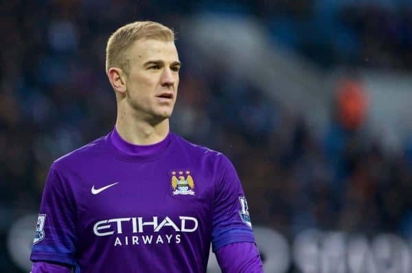 MANCHESTER, ENGLAND - Saturday, January 16, 2016: Manchester City's goalkeeper Joe Hart in action against Crystal Palace during the Premier League match at the City of Manchester Stadium. (Pic by David Rawcliffe/Propaganda)