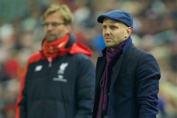 LIVERPOOL, ENGLAND - Wednesday, January 20, 2016: Exeter City's manager Paul Tisdale during the FA Cup 3rd Round Replay match against Liverpool at Anfield. (Pic by David Rawcliffe/Propaganda)