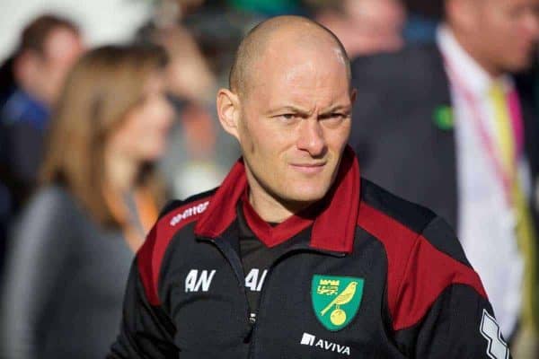 NORWICH, ENGLAND - Friday, January 22, 2016: Norwich City's manager Alex Neil before the Premiership match against Liverpool at Carrow Road. (Pic by David Rawcliffe/Propaganda)