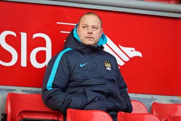 LIVERPOOL, ENGLAND - Sunday, February 7, 2016: Liverpool's former Academy Director Rodolfo Burrell working for Manchester City during the Under-21 FA Premier League match at Anfield. (Pic by David Rawcliffe/Propaganda)