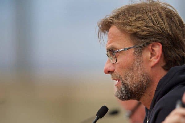 LIVERPOOL, ENGLAND - Wednesday, April 13, 2016: Liverpool's manager Jürgen Klopp during a press conference at Melwood Training Ground ahead of the UEFA Europa League Quarter-Final 2nd Leg match against Borussia Dortmund. (Pic by David Rawcliffe/Propaganda)