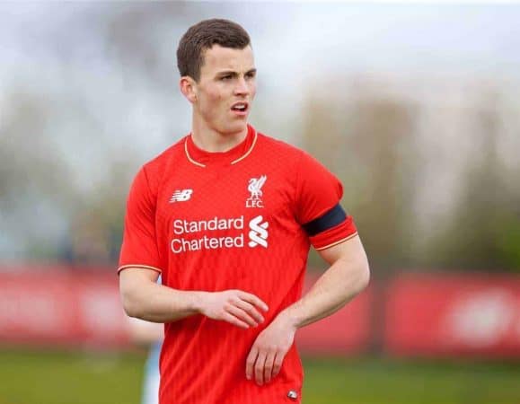 KIRKBY, ENGLAND - Saturday, April 16, 2016: Liverpool's Brooks Lennon in action against Manchester City during the FA Premier League Academy match at the Kirkby Academy. (Pic by David Rawcliffe/Propaganda)