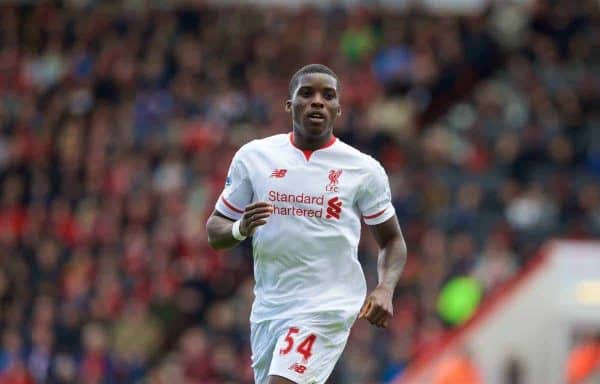 BOURNEMOUTH, ENGLAND - Sunday, April 17, 2016: Liverpool's Sheyi Ojo in action against Bournemouth during the FA Premier League match at Dean Court. (Pic by David Rawcliffe/Propaganda)