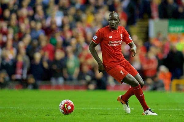 LIVERPOOL, ENGLAND - Wednesday, April 20, 2016: Liverpool's Mamadou Sakho in action against Everton during the Premier League match at Anfield, the 226th Merseyside Derby. (Pic by David Rawcliffe/Propaganda)