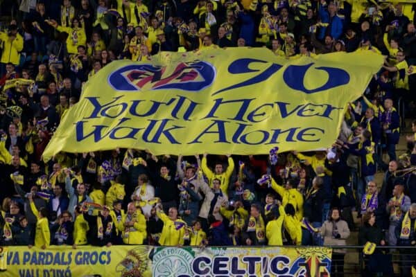 VILLRREAL, SPAIN - Thursday, April 28, 2016: Villarreal supporters banner "Ypu'll Never Walk Alone" before the UEFA Europa League Semi-Final 1st Leg match against Liverpool at Estadio El Madrigal. (Pic by David Rawcliffe/Propaganda)